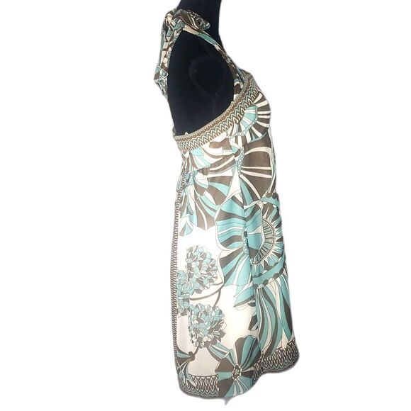 Max and Cleo Floral Sheer Lined Padded Cups Rear Zipper Halter Dress Size 12 - Picture 3 of 7